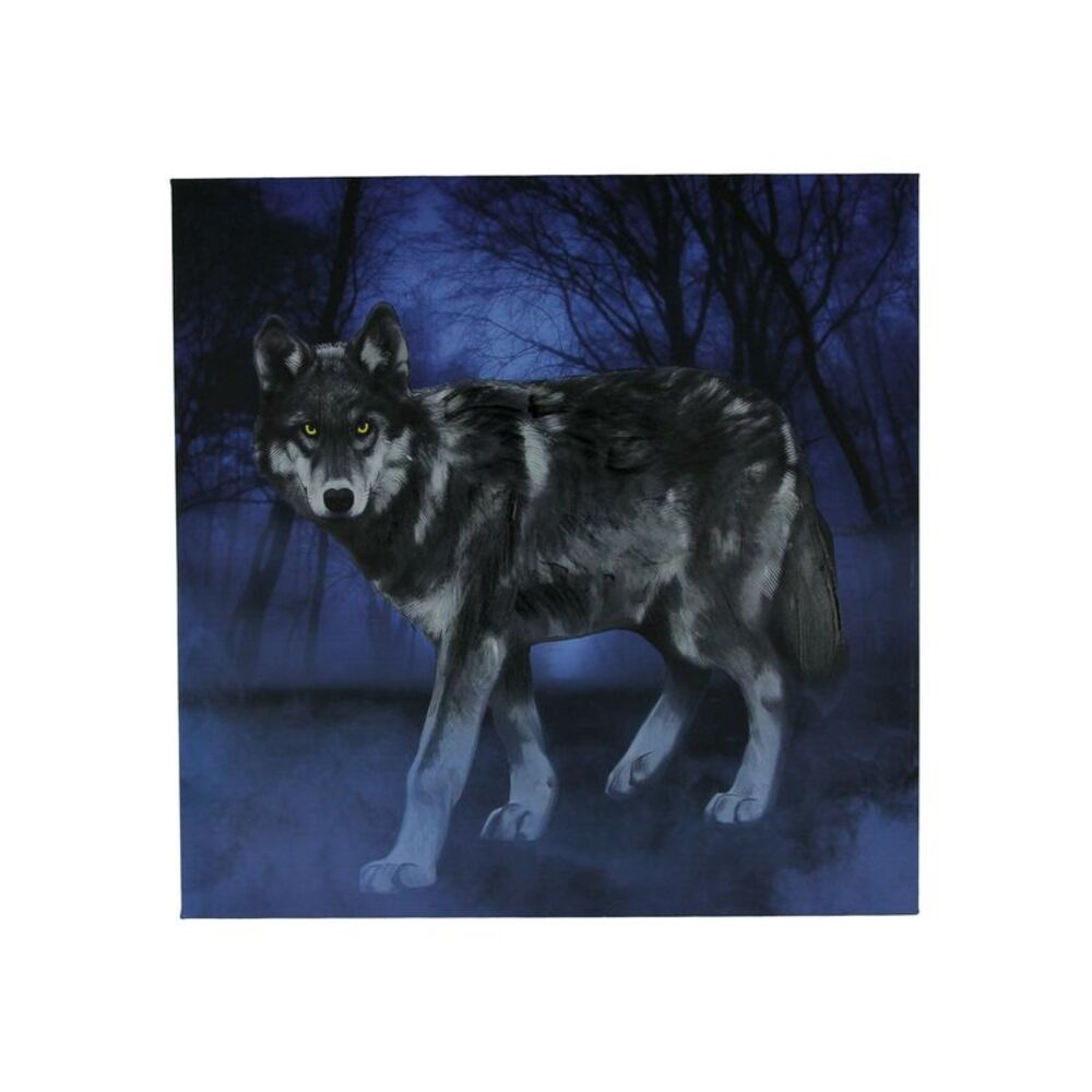 Lone Wolf In the Blue Misty Moonlit Forest Canvas Print